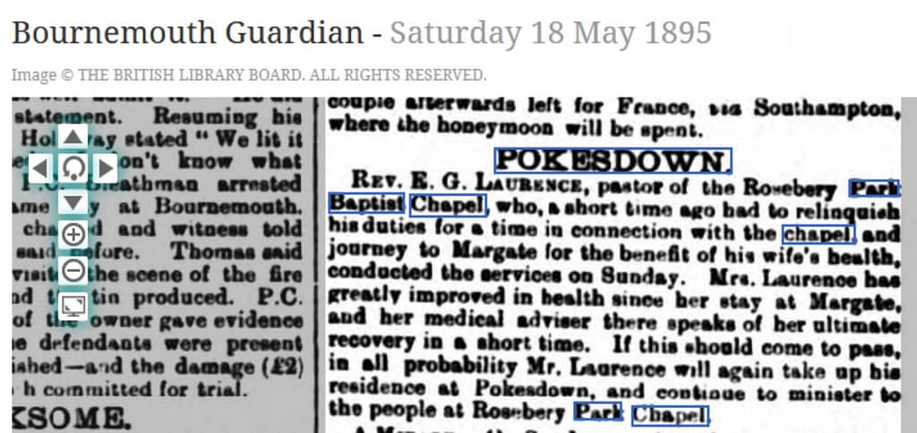 Rosebery Park Baptist Chapel Pokesdown 1895 newspaper article