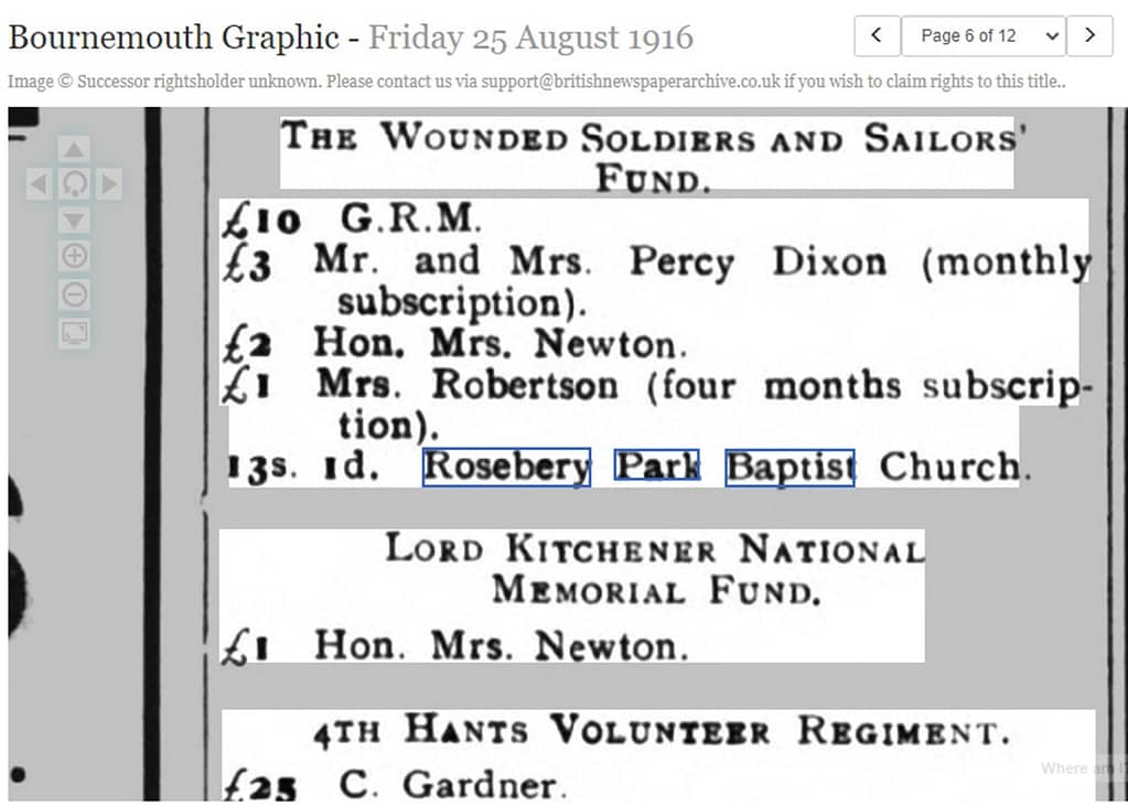 announcement in Bournemouth Graphic 1916