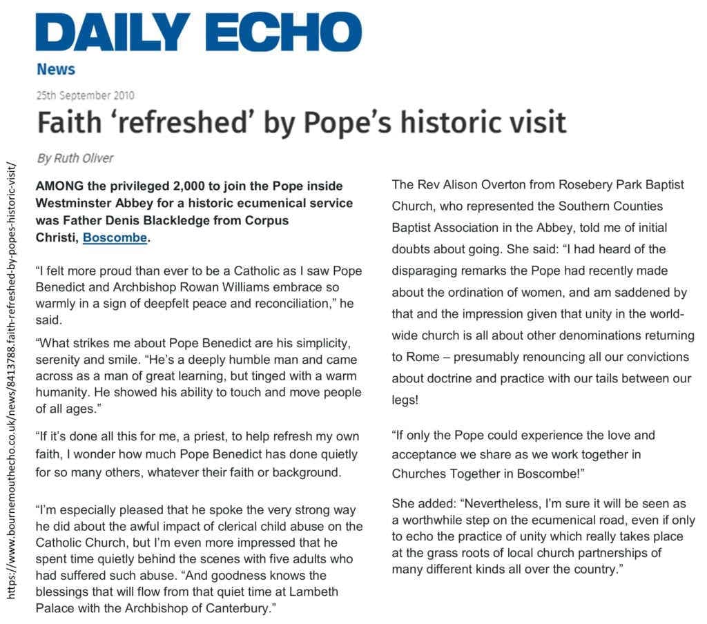 Daily Echo article about Pope's visit to Bournemouth