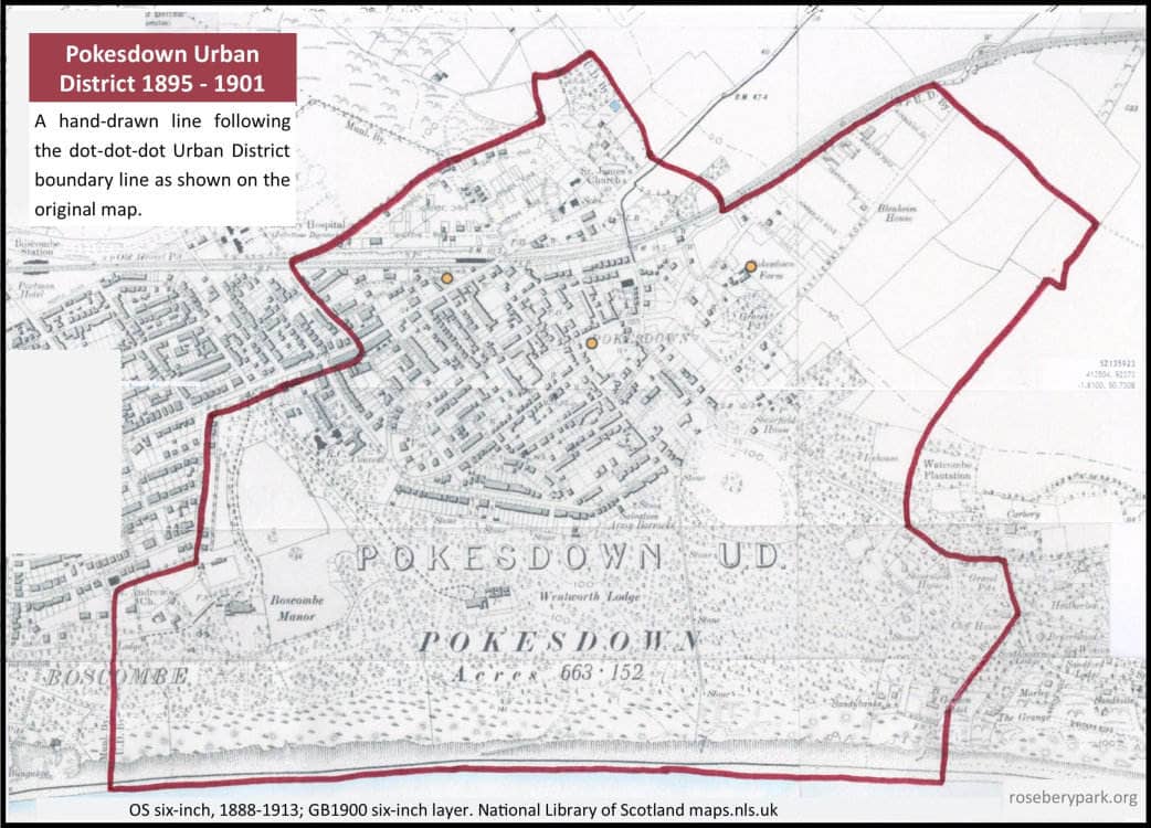 A map showing the boundary of the Pokesdown Urban District in 1895.