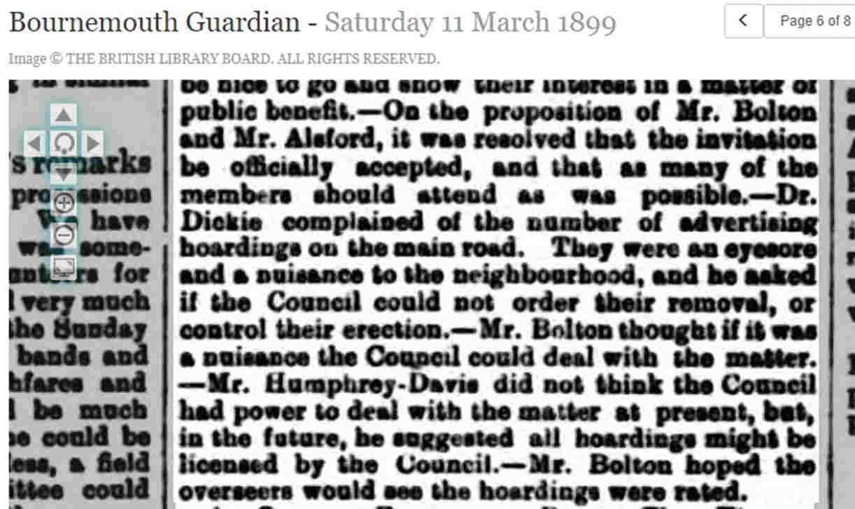 Bournemouth Guardian article complaint about hoardings 1899