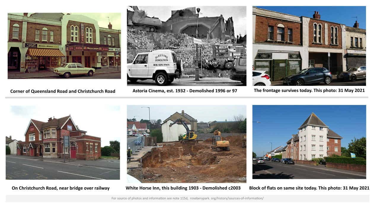 second montage of buildings in Pokesdown before and after demolition.