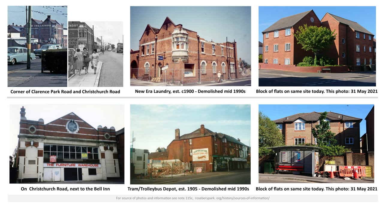 montage of photos of buildings before and after demolition