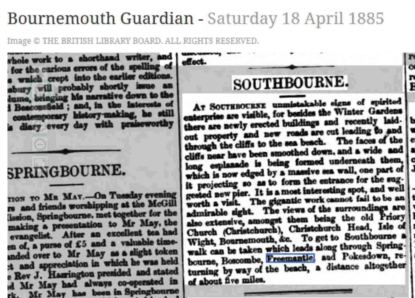 newspaper article 1885 describing a walk through Freemantle