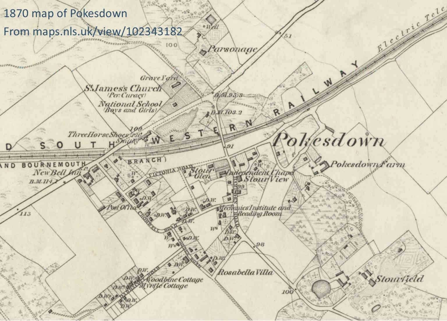1870 map of Pokesdown showing Pokesdown Farm