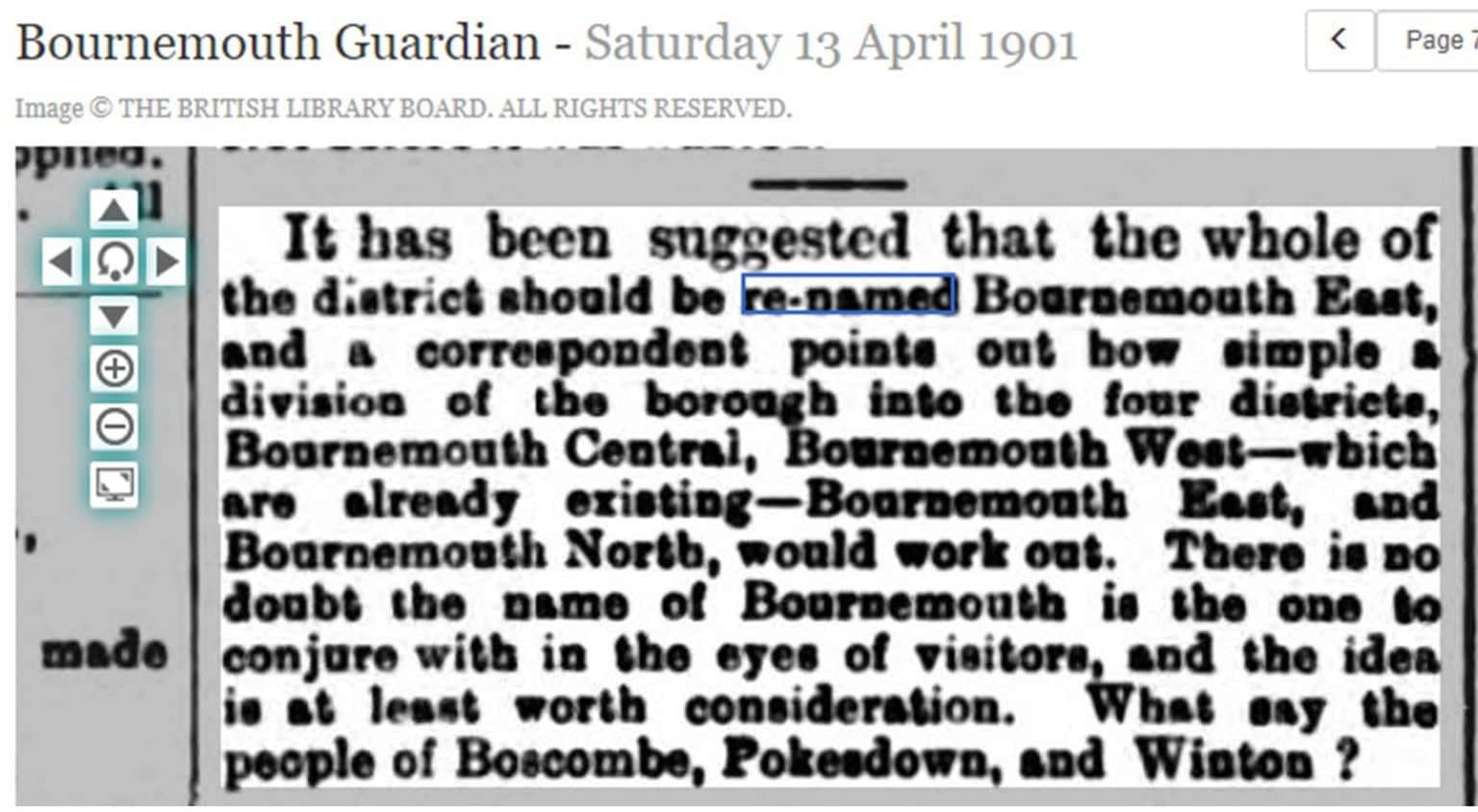Bournemouth Guardian newspaper article 1901 suggesting Pokesdown name be changed to Bournemouth East