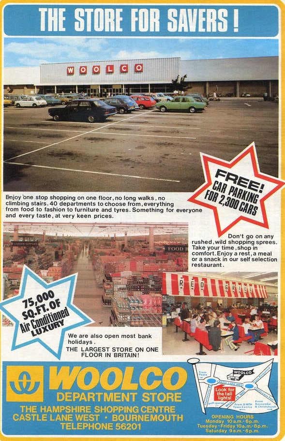 Colour magazine advert for Woolco Department Store at The Hampshire Shopping Centre