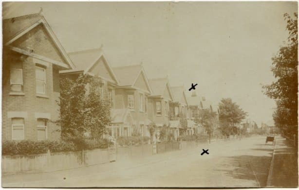 sepia photo of houses in Granville Road, Pokesdown