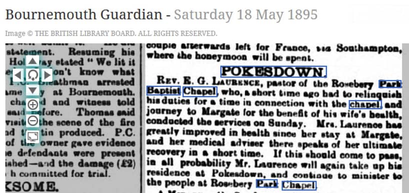 Rosebery Park Baptist Chapel Pokesdown 1895 newspaper article