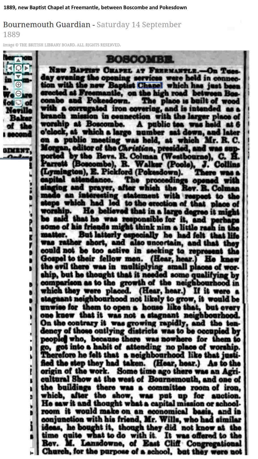 article about opening of Freemantle Chapel part 1